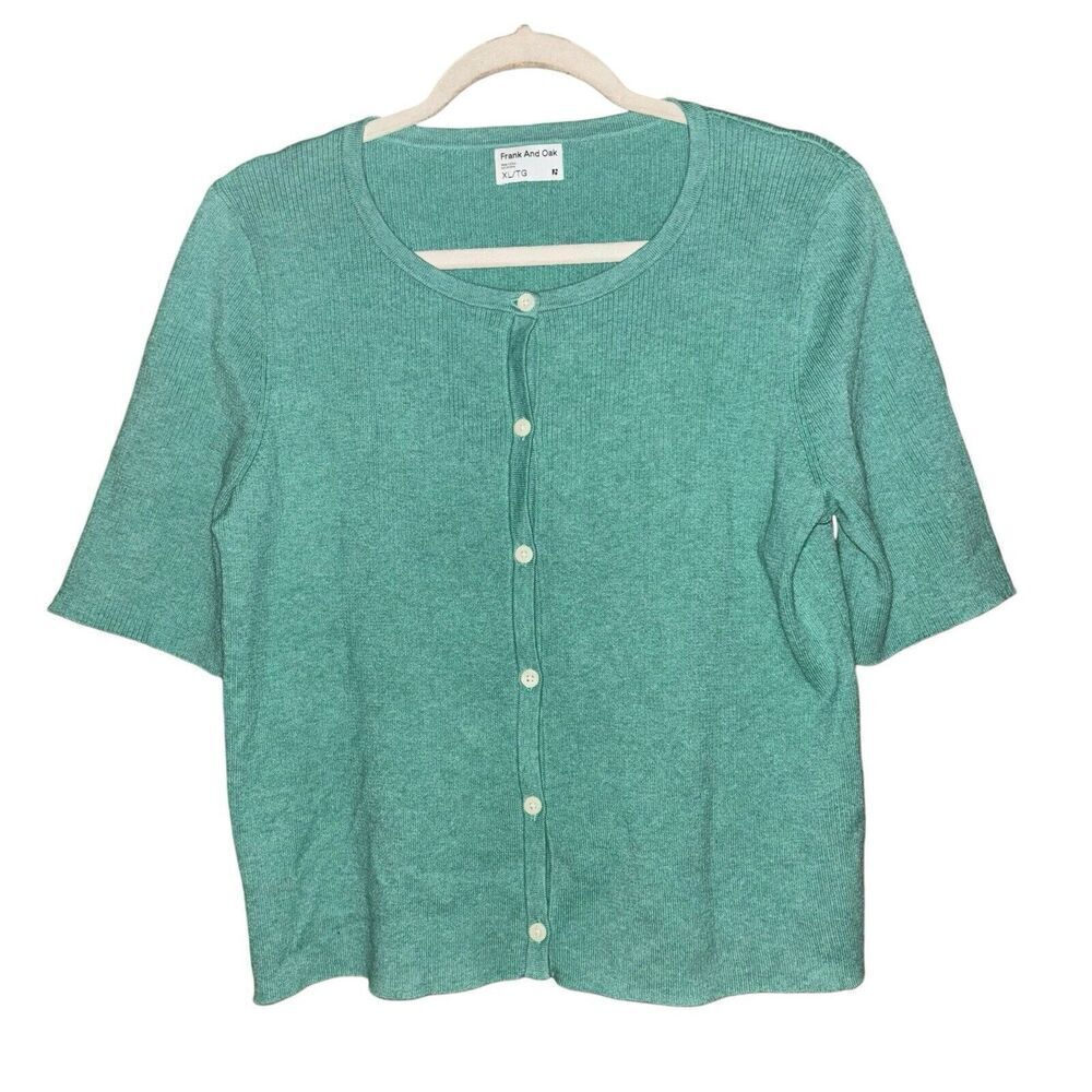 Frank and Oak Cardigan Womens XL Green Ribbed Button Stretch Sweater